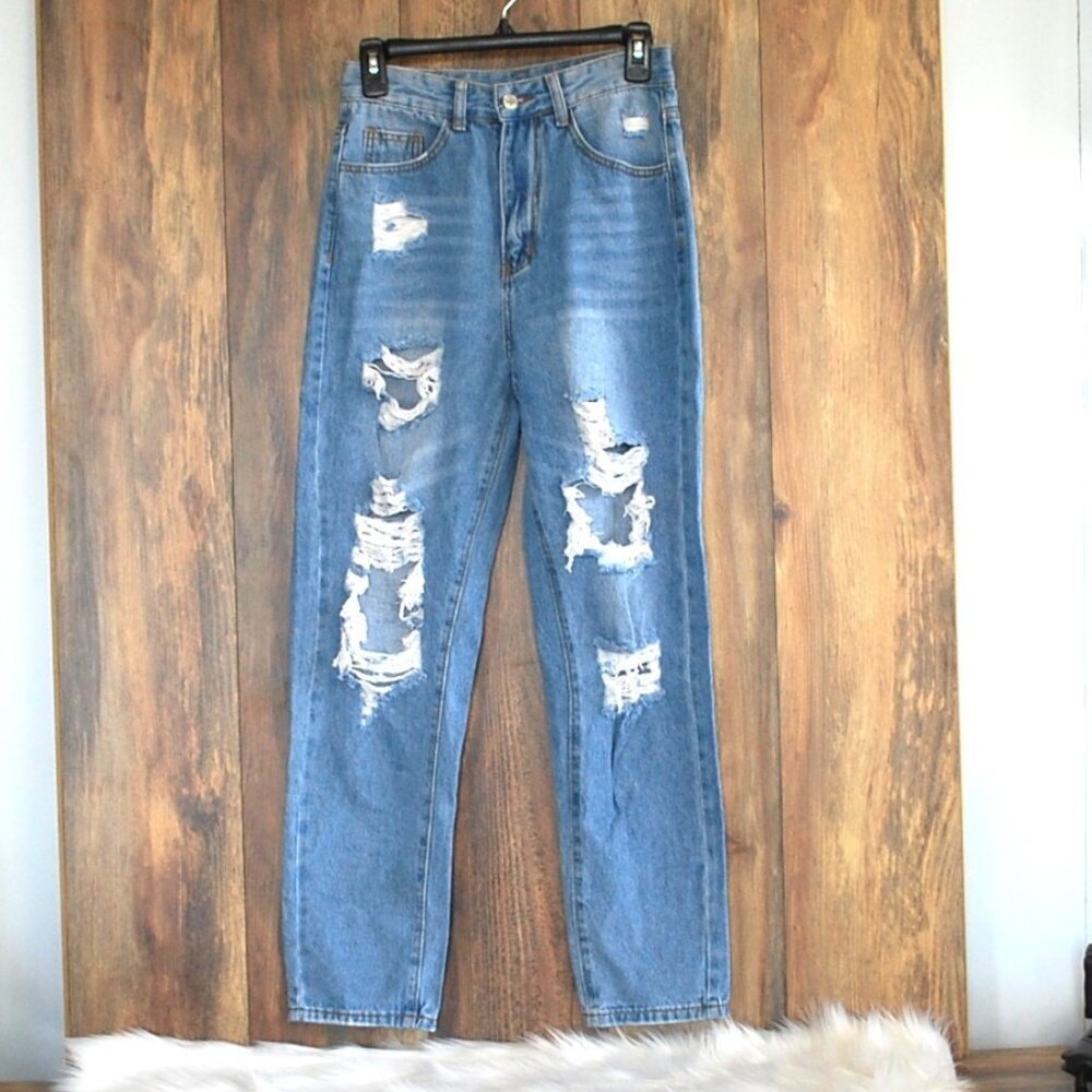 Shein XS Women's High Rise Distressed Mom Jeans